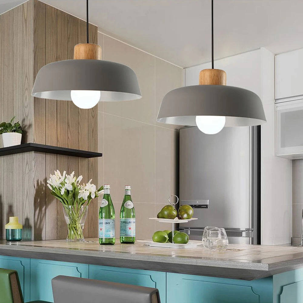 Nordic Wood Aluminum Pendant Lights Modern Hanging Lamps Kitchen Living Room Chandelier Lighting E27 LED Loft Lampara De Techo