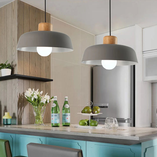 Nordic Wood Aluminum Pendant Lights Modern Hanging Lamps Kitchen Living Room Chandelier Lighting E27 LED Loft Lampara De Techo