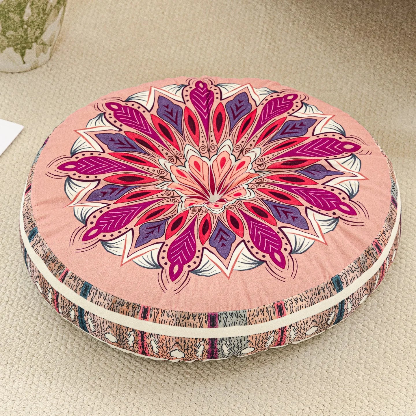 Bohemian Round Floor Cushion - Thickened Mandala Meditation Pillow, Soft Plush Tatami Seat Pad