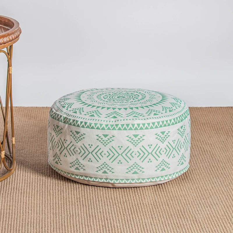 Boho Geometric Floor Pouf Cover - Unstuffed Cotton Blend Ottoman Tatami Meditation Cushion, Square Footstool Pouffe for Living Room (18x18x8 Inch)