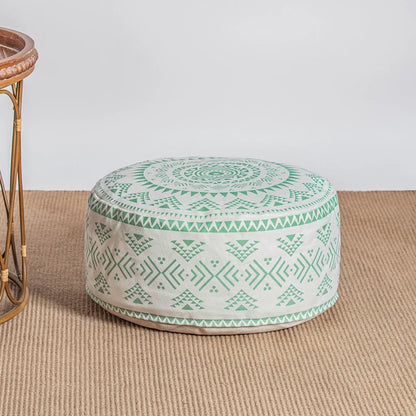 Boho Geometric Floor Pouf Cover - Unstuffed Cotton Blend Ottoman Tatami Meditation Cushion, Square Footstool Pouffe for Living Room (18x18x8 Inch)