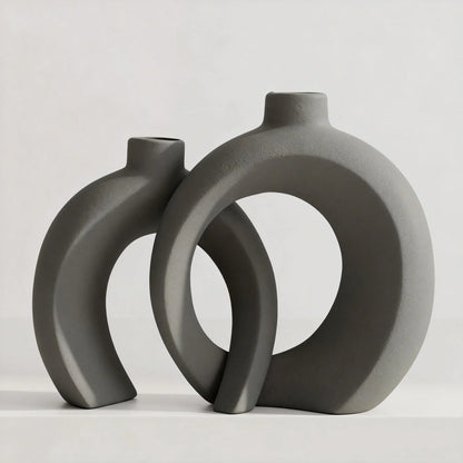 Shape Decorative Vase Set of 2, Ceramic, Modern Minimalism Styles, Flowers or Plant Table Vases for Home Decor Living Room Shelf Entry Console Mantle Dining Centerpiece (Matte White)