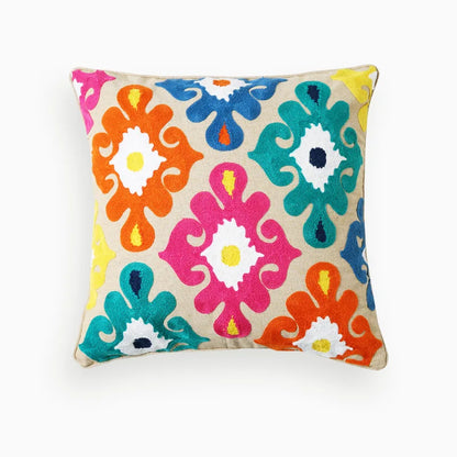 Boho Moroccan Tassel Throw Pillow Cover - Handmade Embroidered Cotton Cushion Cover with Geometric & Alpaca Designs