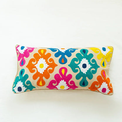 Boho Moroccan Tassel Throw Pillow Cover - Handmade Embroidered Cotton Cushion Cover with Geometric & Alpaca Designs