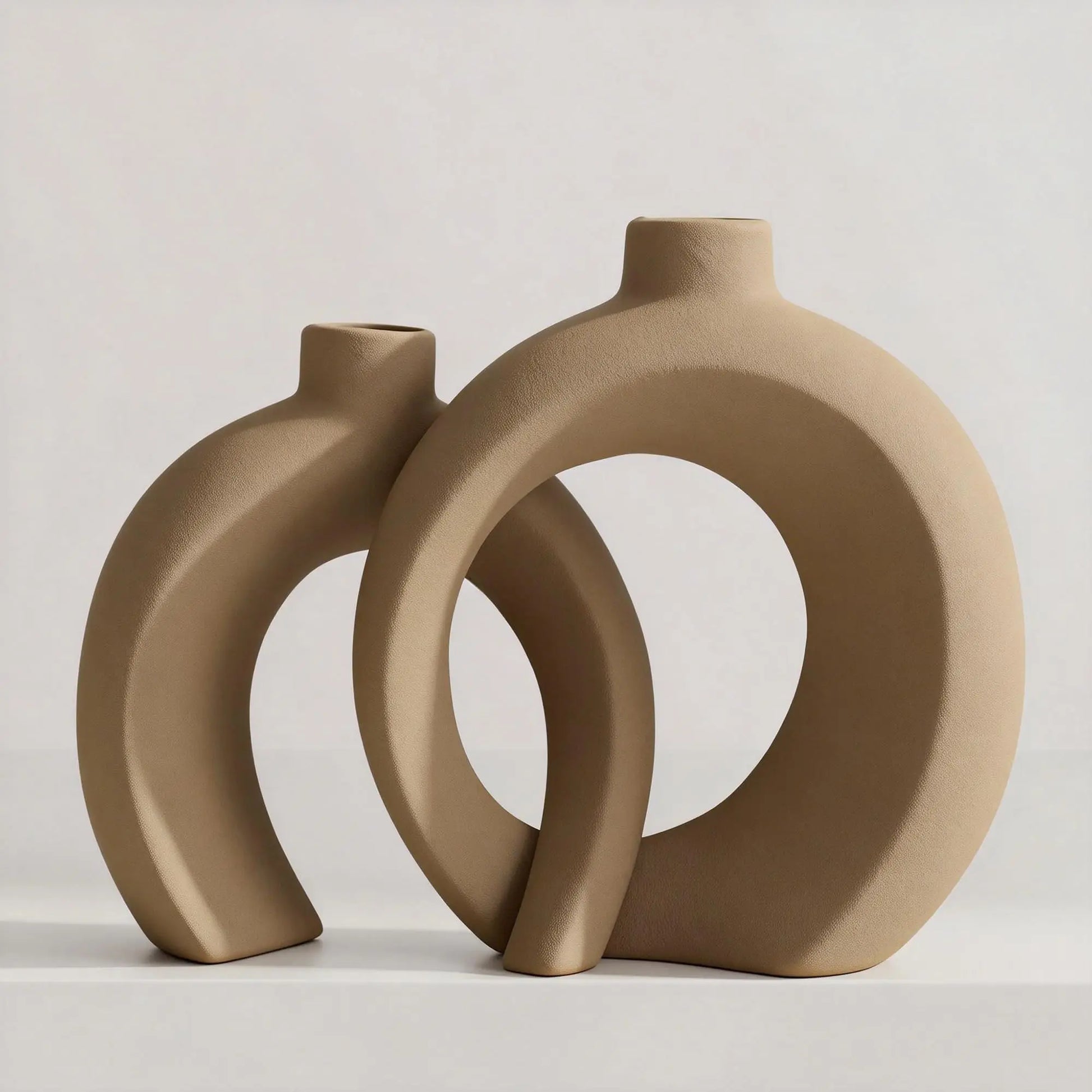 Shape Decorative Vase Set of 2, Ceramic, Modern Minimalism Styles, Flowers or Plant Table Vases for Home Decor Living Room Shelf Entry Console Mantle Dining Centerpiece (Matte White)