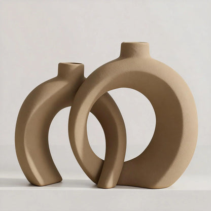 Shape Decorative Vase Set of 2, Ceramic, Modern Minimalism Styles, Flowers or Plant Table Vases for Home Decor Living Room Shelf Entry Console Mantle Dining Centerpiece (Matte White)