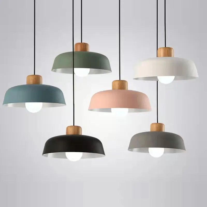 Nordic Wood Aluminum Pendant Lights Modern Hanging Lamps Kitchen Living Room Chandelier Lighting E27 LED Loft Lampara De Techo