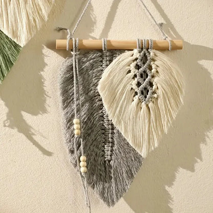 Large Macrame Leaf Wall Hanging - Handmade Boho Feather Woven Art Tapestry for Nursery, Bedroom, Living Room