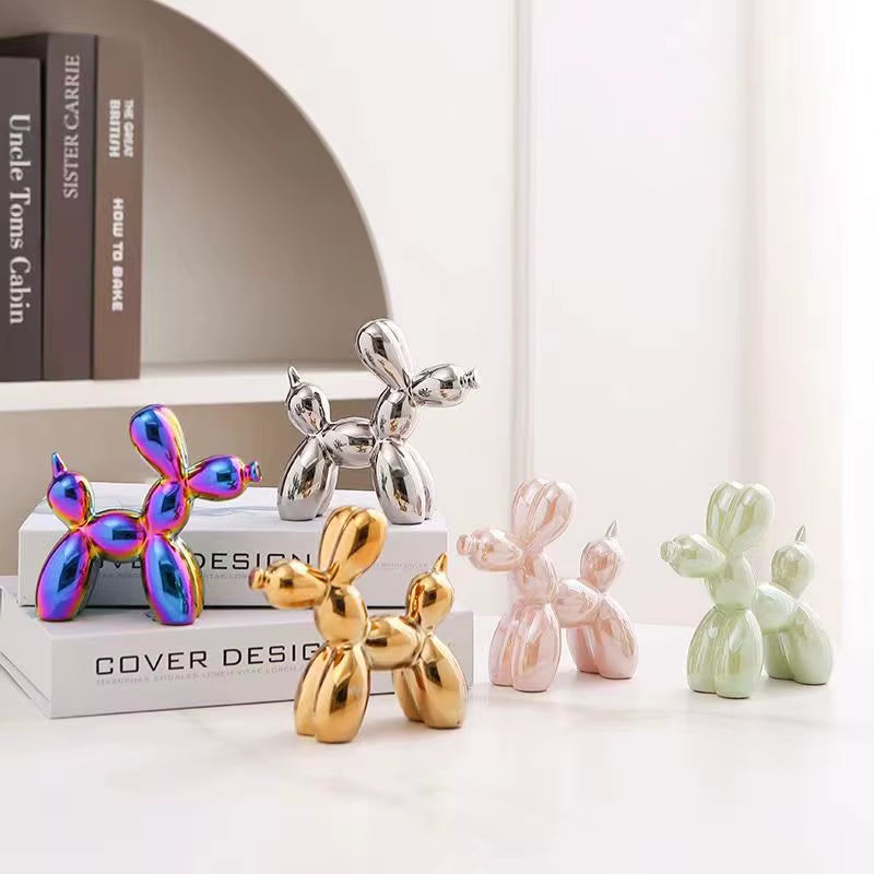 Ceramic Balloon Dog Sculpture - Modern Animal Figurine for Home Decor, Shelf Styling, Living Room, Office - Metallic Gloss Finish