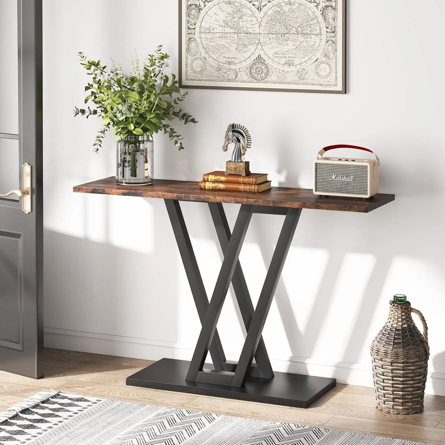Console Table, Industrial Hallway Table for Entryway, 43 Inch Entryway Tables Narrow Sofa Table for Living Room, Rustic Brown