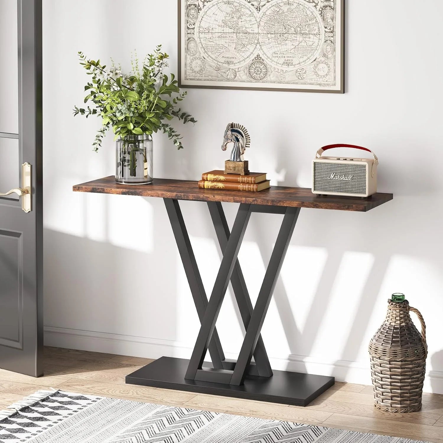 Console Table, Industrial Hallway Table for Entryway, 43 Inch Entryway Tables Narrow Sofa Table for Living Room, Rustic Brown