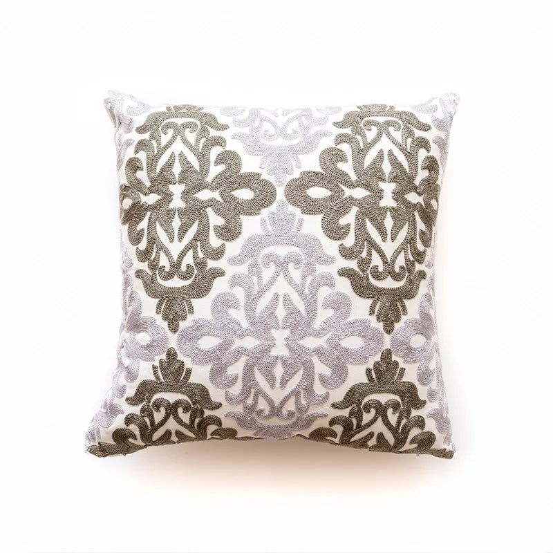 Boho Moroccan Tassel Throw Pillow Cover - Handmade Embroidered Cotton Cushion Cover with Geometric & Alpaca Designs