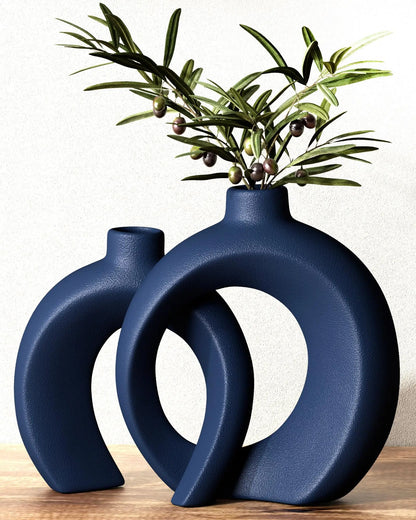 Shape Decorative Vase Set of 2, Ceramic, Modern Minimalism Styles, Flowers or Plant Table Vases for Home Decor Living Room Shelf Entry Console Mantle Dining Centerpiece (Matte White)