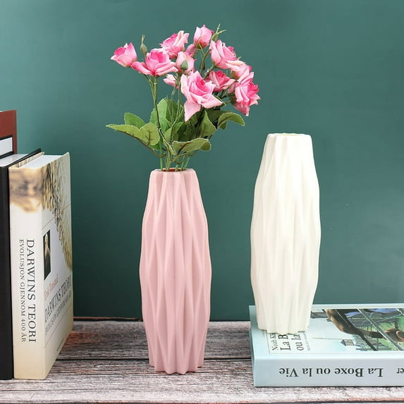 Modern Diamond Pattern Faux Ceramic Vase for Home & Desk Décor