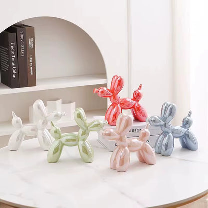 Ceramic Balloon Dog Sculpture - Modern Animal Figurine for Home Decor, Shelf Styling, Living Room, Office - Metallic Gloss Finish
