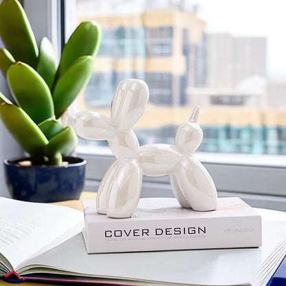 Ceramic Balloon Dog Sculpture - Modern Animal Figurine for Home Decor, Shelf Styling, Living Room, Office - Metallic Gloss Finish