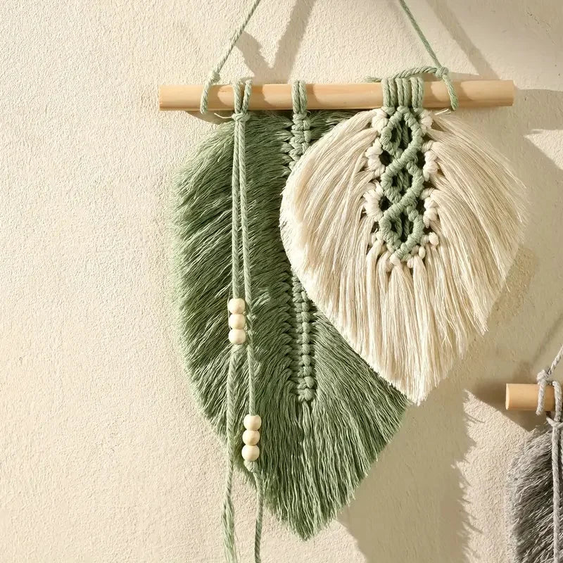 Large Macrame Leaf Wall Hanging - Handmade Boho Feather Woven Art Tapestry for Nursery, Bedroom, Living Room