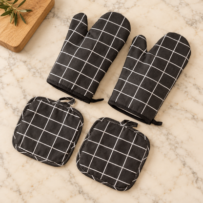 Fernley - Patterned Oven Mitt & Pot Holder Set (4 Pieces)