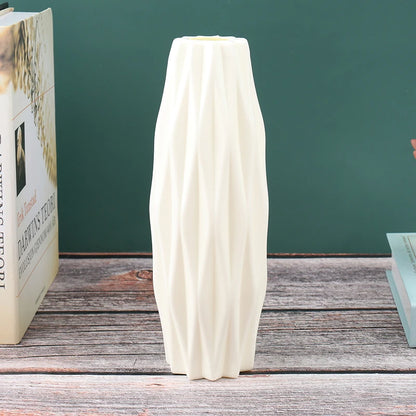 Hot Home Flower Vase Decoration Home Plastic Vase Modern Creative White Imitation Ceramic Flower Pot Hydroponic Home Decoration