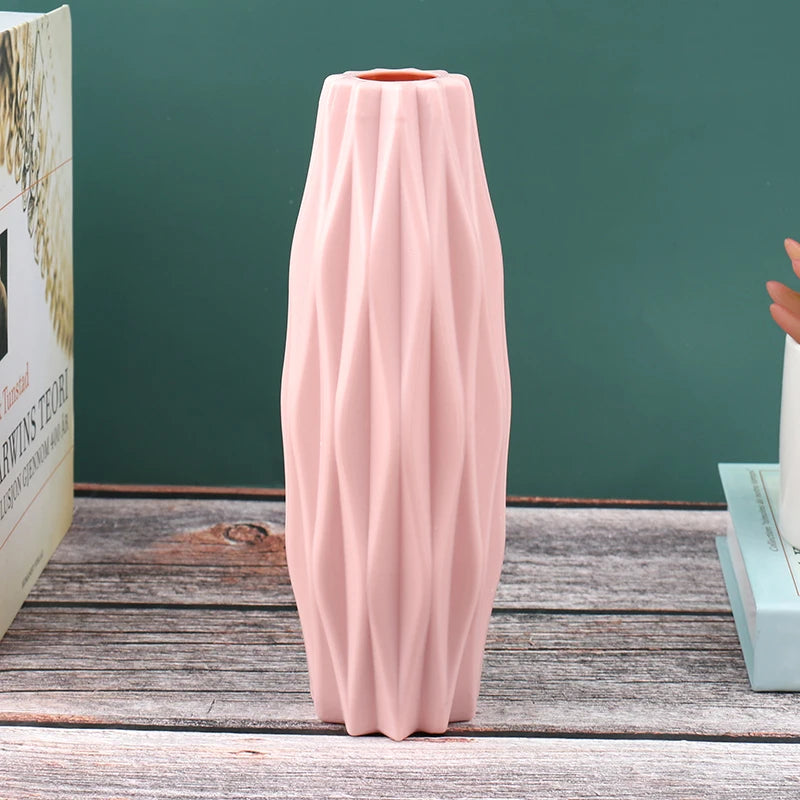 Hot Home Flower Vase Decoration Home Plastic Vase Modern Creative White Imitation Ceramic Flower Pot Hydroponic Home Decoration