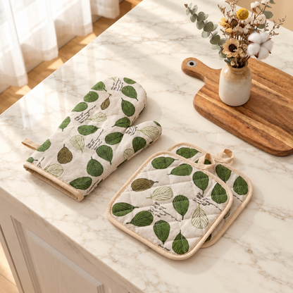 Fernley - Patterned Oven Mitt & Pot Holder Set (4 Pieces)