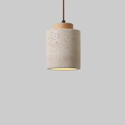 Stone Pendant Light - Japanese Wabi-Sabi Design, Minimalist Cylinder Hanging Lamp, Fixture for Kitchen Island or Dining 