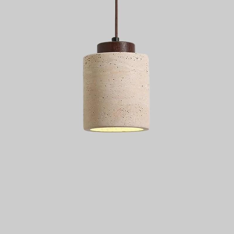 Stone Pendant Light - Japanese Wabi-Sabi Design, Minimalist Cylinder Hanging Lamp, Fixture for Kitchen Island or Dining 