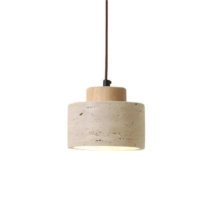 Stone Pendant Light - Japanese Wabi-Sabi Design, Minimalist Cylinder Hanging Lamp, Fixture for Kitchen Island or Dining 