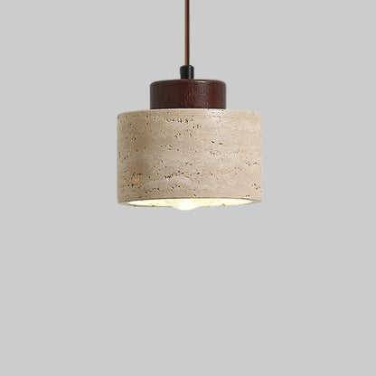 Stone Pendant Light - Japanese Wabi-Sabi Design, Minimalist Cylinder Hanging Lamp, Fixture for Kitchen Island or Dining 