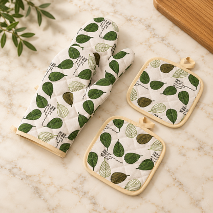 Fernley - Patterned Oven Mitt & Pot Holder Set (4 Pieces)