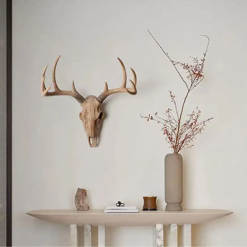3D Nordic Resin Faux Deer Head Wall Mount - Rustic Antler Trophy Sculpture for Bedroom, Living Room, & Office Decor