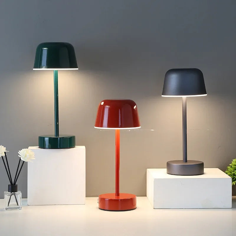 Modern Mushroom Table Lamp - Cordless, Rechargeable LED Metal Desk Lamp, Minimalist Portable Art Light
