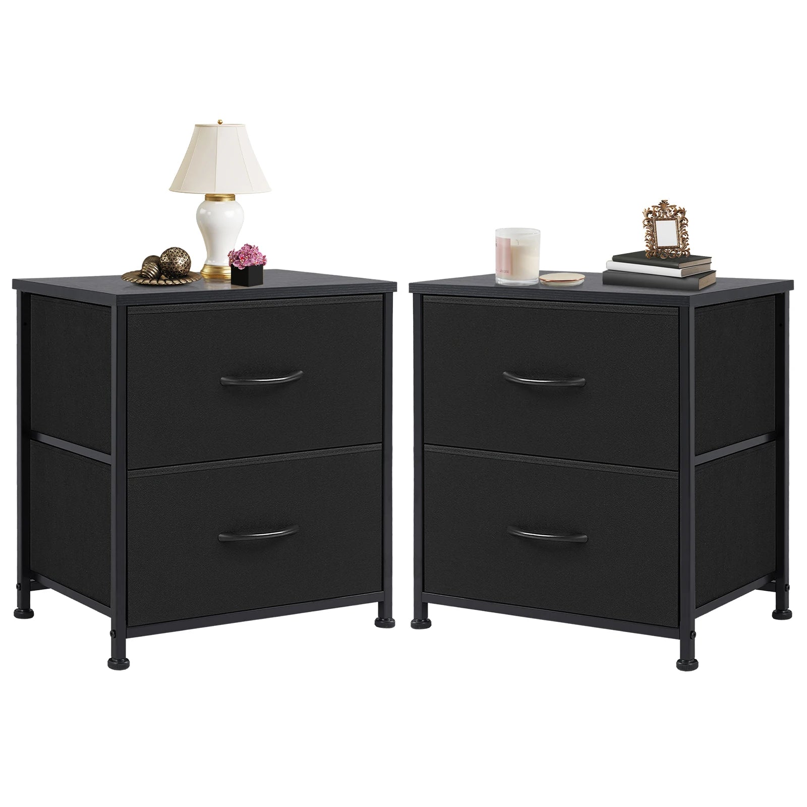 Nightstand, Bedside Table - 2 Fabric Drawers