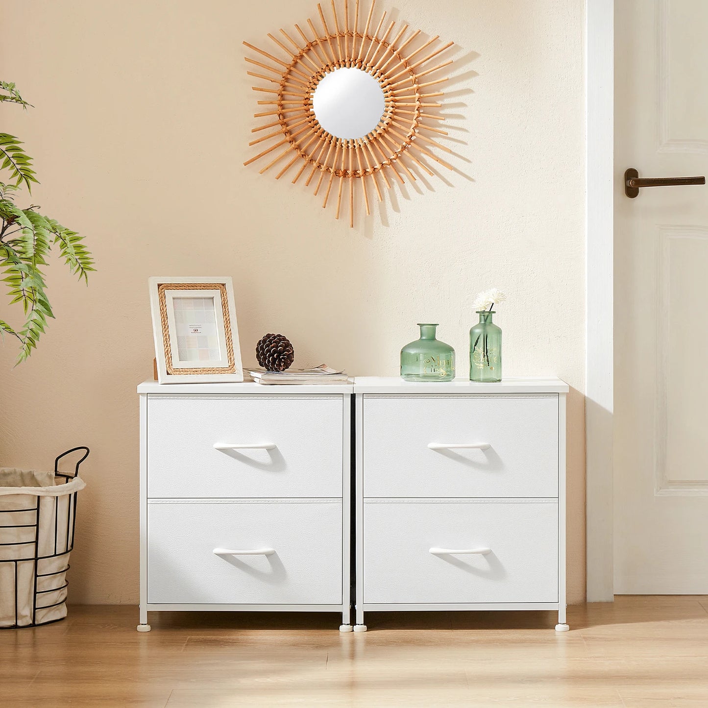 Nightstand, Bedside Table - 2 Fabric Drawers