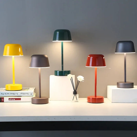 Modern Mushroom Table Lamp - Cordless, Rechargeable LED Metal Desk Lamp, Minimalist Portable Art Light