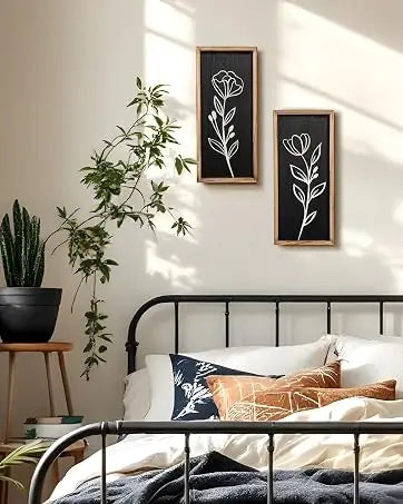 3D Wooden Floral Bathroom Wall Decor (Set of 4) Lightweight, Ready-To-Hang Framed Wall Art for Living Room, Bedroom, or Office - Premium Boho Botanical Farmhouse Decorations - Gift-Boxed