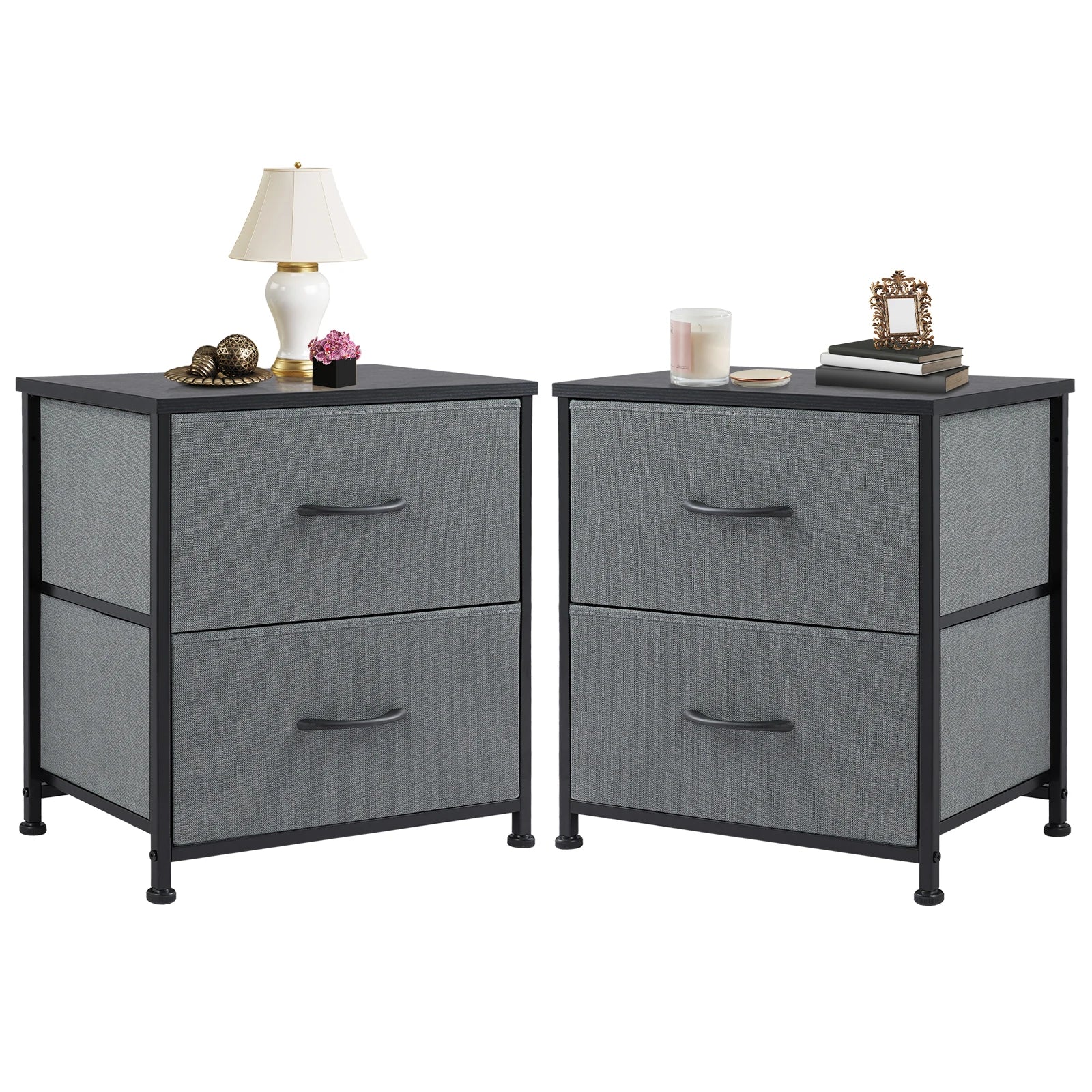 Nightstand, Bedside Table - 2 Fabric Drawers