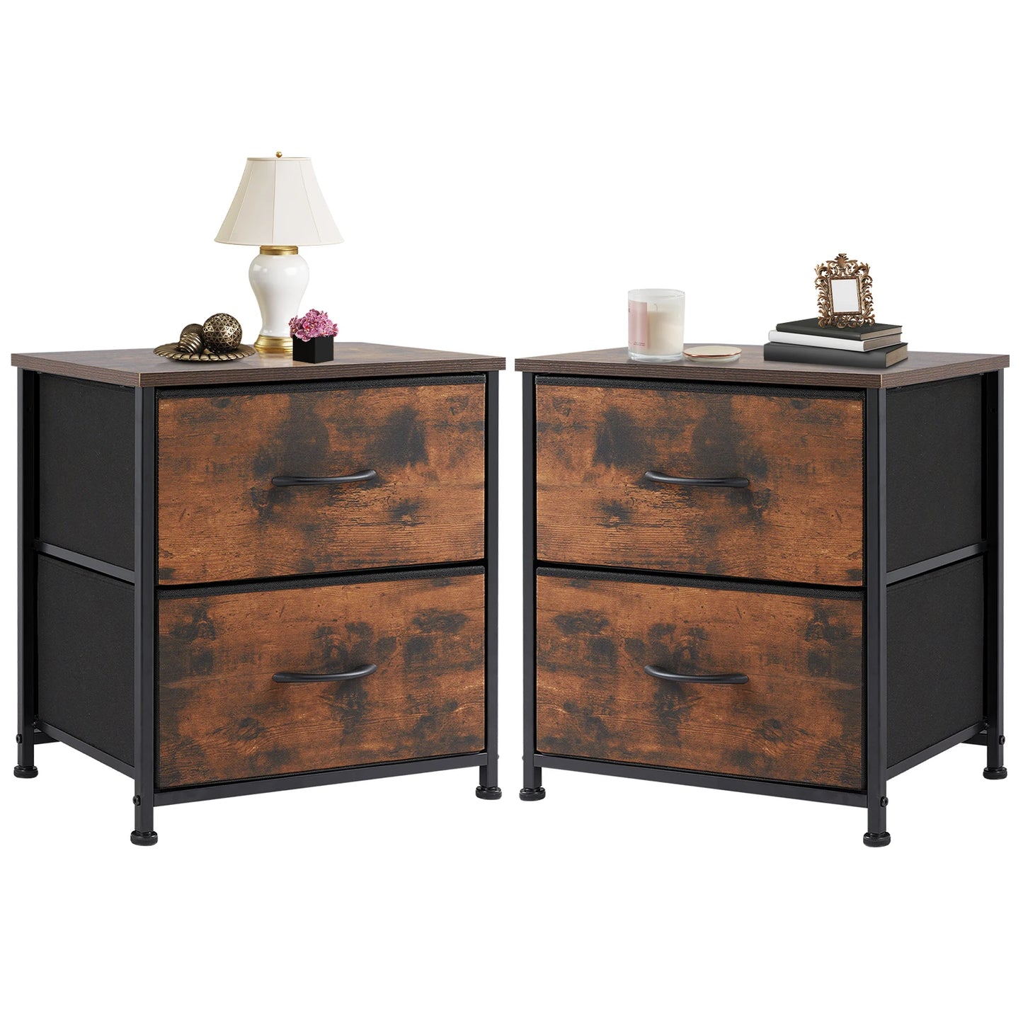 Nightstand, Bedside Table - 2 Fabric Drawers