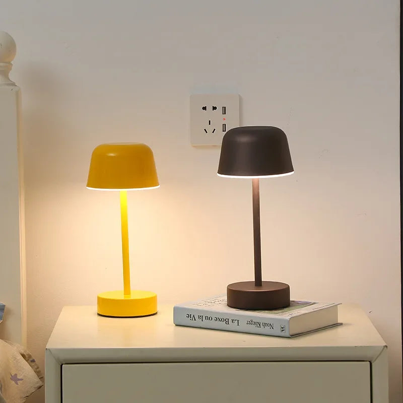 Modern Mushroom Table Lamp - Cordless, Rechargeable LED Metal Desk Lamp, Minimalist Portable Art Light