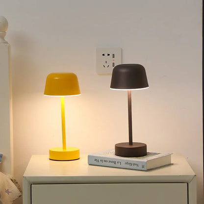 Modern Mushroom Table Lamp - Cordless, Rechargeable LED Metal Desk Lamp, Minimalist Portable Art Light