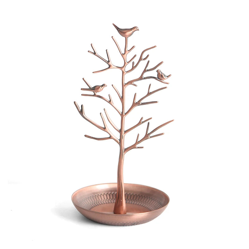 Multi-Function Alloy Jewelry Organizer Display Stand with Bird Tree Design