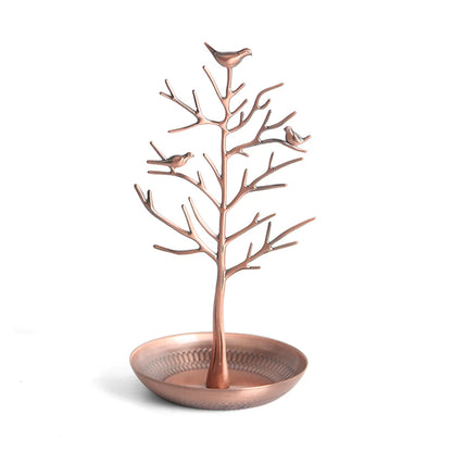 Multi-Function Alloy Jewelry Organizer Display Stand with Bird Tree Design