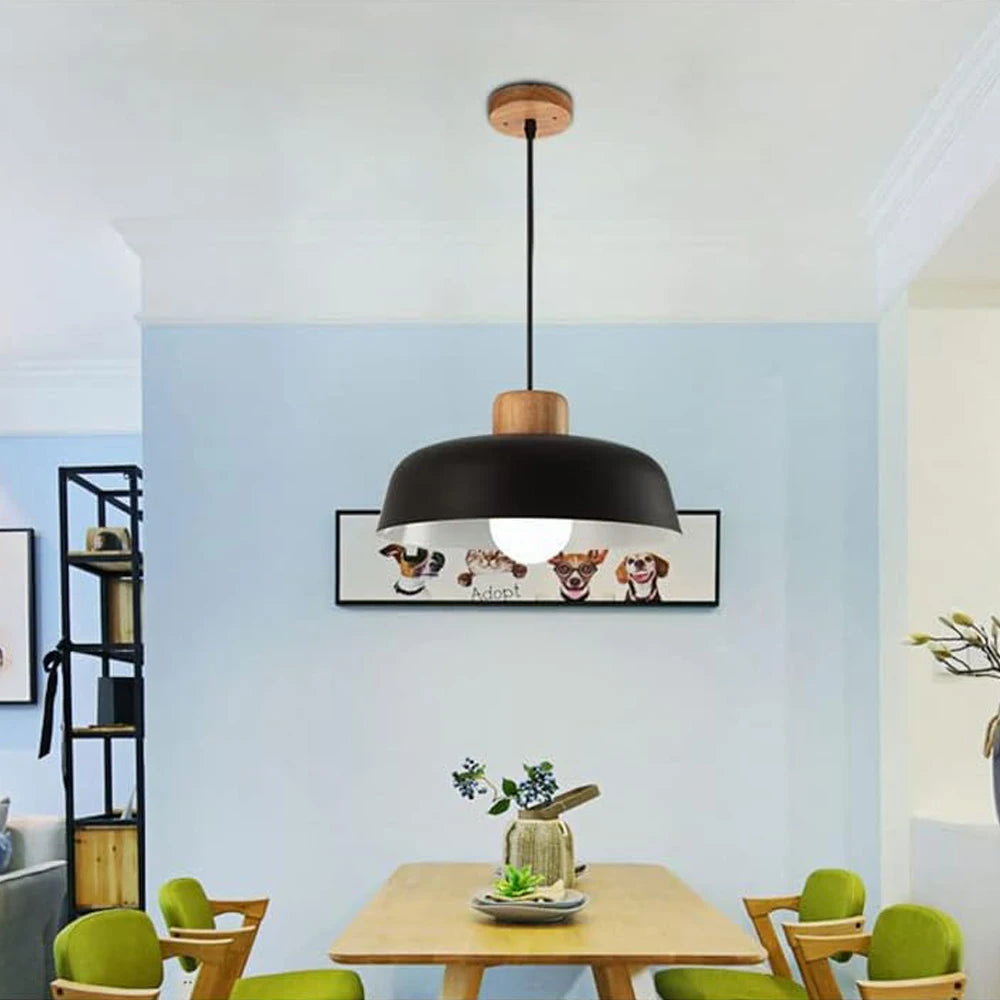 Nordic Wood Aluminum Pendant Lights Modern Hanging Lamps Kitchen Living Room Chandelier Lighting E27 LED Loft Lampara De Techo