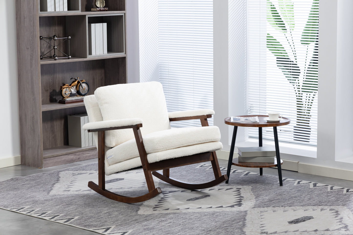 Mid Century Modern Accent Chair ,Rocking Chair with Wood Frame, Upholstered Living Room Chairs , Reading Armchair for Bedroom Sunroom