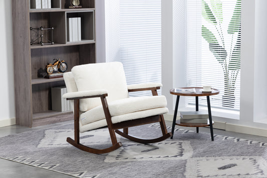 Mid Century Modern Accent Chair ,Rocking Chair with Wood Frame, Upholstered Living Room Chairs , Reading Armchair for Bedroom Sunroom
