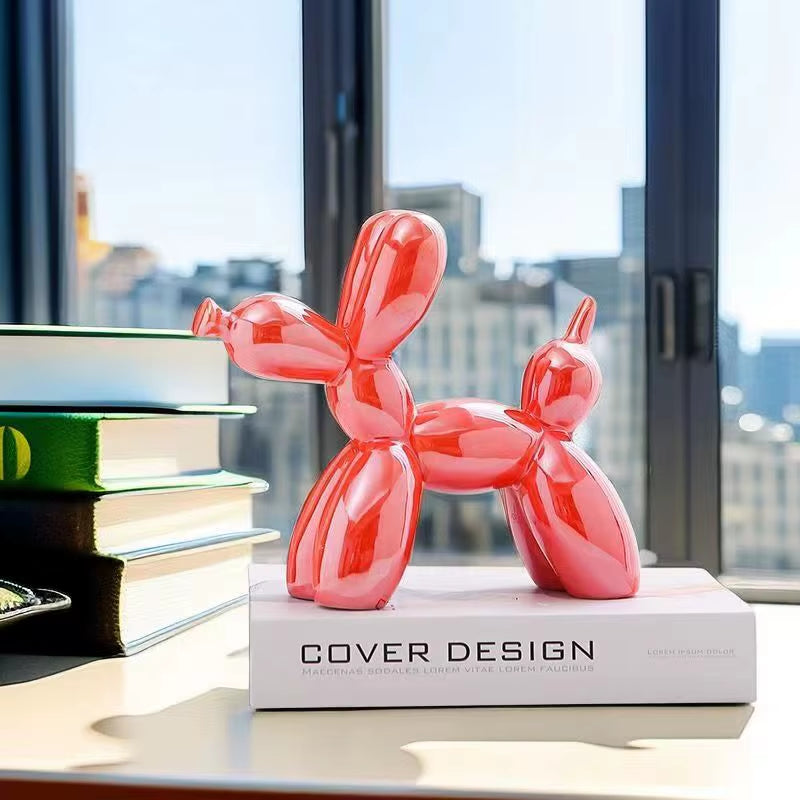 Ceramic Balloon Dog Sculpture - Modern Animal Figurine for Home Decor, Shelf Styling, Living Room, Office - Metallic Gloss Finish