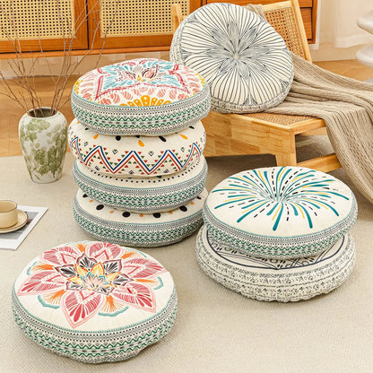 Bohemian Round Floor Cushion - Thickened Mandala Meditation Pillow, Soft Plush Tatami Seat Pad
