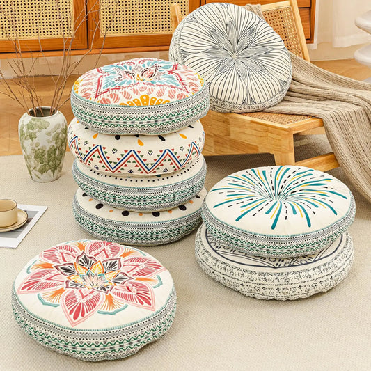 Bohemian Round Floor Cushion - Thickened Mandala Meditation Pillow, Soft Plush Tatami Seat Pad