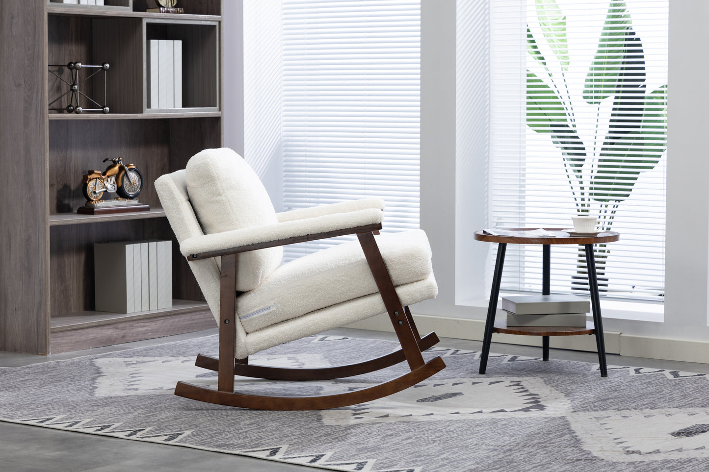Mid Century Modern Accent Chair ,Rocking Chair with Wood Frame, Upholstered Living Room Chairs , Reading Armchair for Bedroom Sunroom