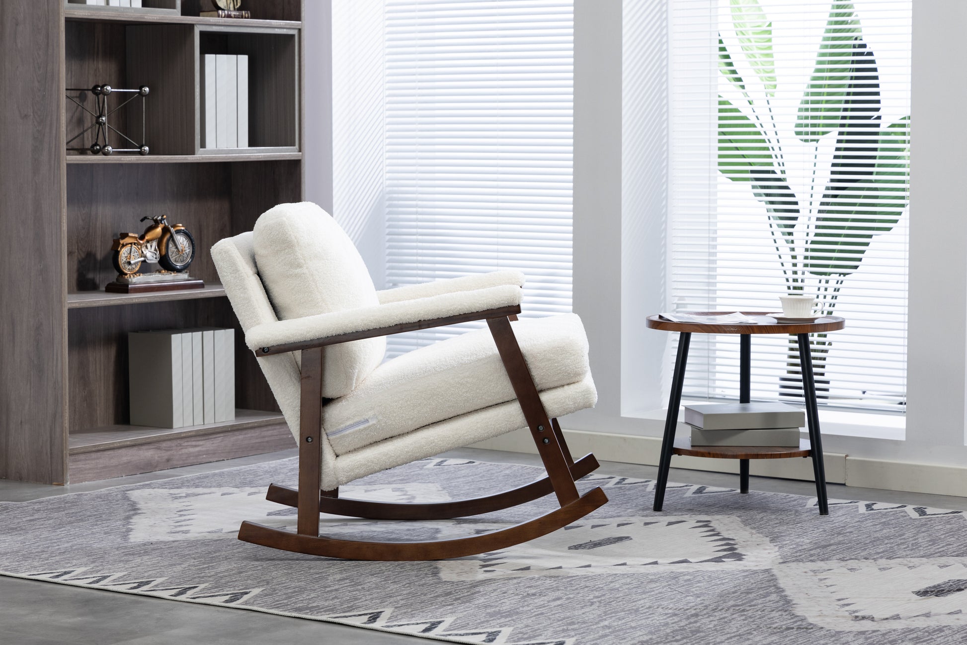 Mid Century Modern Accent Chair ,Rocking Chair with Wood Frame, Upholstered Living Room Chairs , Reading Armchair for Bedroom Sunroom